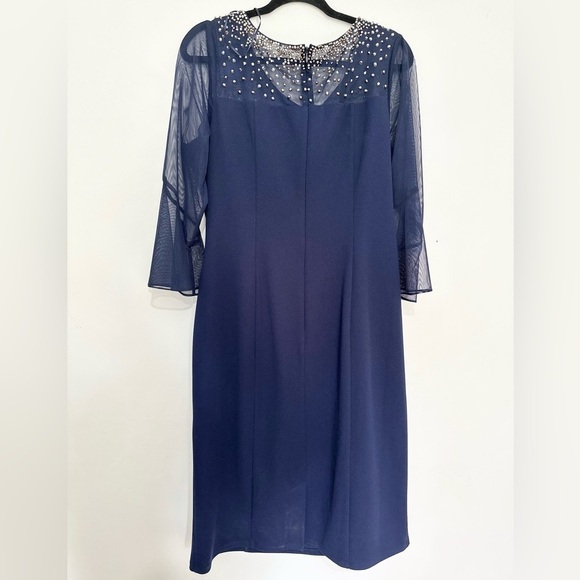 ALEX EVENINGS Stretch Crepe Beaded Illusion Round Neck 3/4 Bell Sleeve Dress - Picture 2 of 4